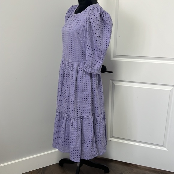 A New Day Round Neckline Elbow Length Sleeves Knee Length Purple Eyelet Dress M - Picture 6 of 10